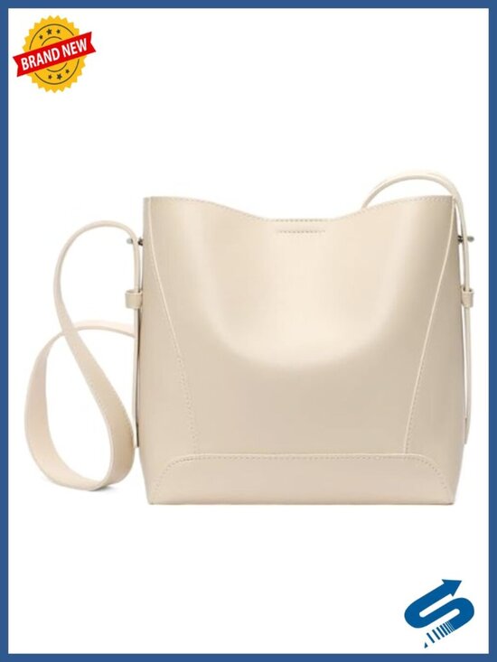 Handbags - Vegan Leather Crossbody Bucket Bag with Adjustable Strap
